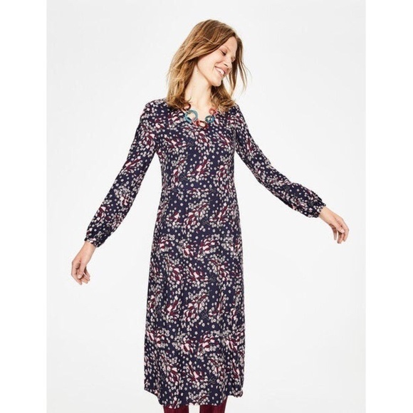 C012 Boden Easy Midi Dress - Navy Autumnal Leaves - Picture 10 of 11